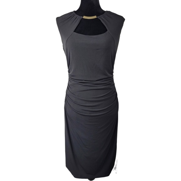 Calvin Klein Woman’s Black Sheath midi dress size 4 sleeveless key hole - Picture 1 of 12